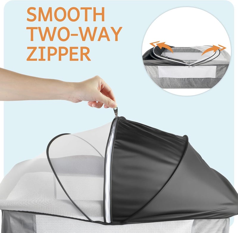BEBONO Bassinet Cover Half Blackout, Mosquito Net Cover with 2-Way Zipper, Block Light and Keep Cats Out, Foldable with Storage Bag - Image 2